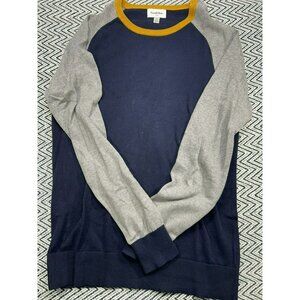 Goodfellow & Co Men's M Tall Blue & Gray Colorblock Cotton Sweater Mustard Ribbe